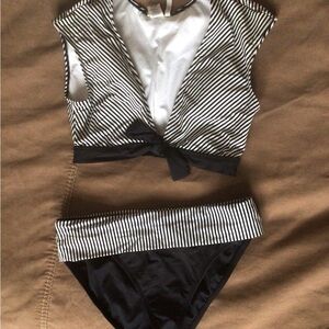 Bleu Rod Beattie Black and White Striped Swimwear